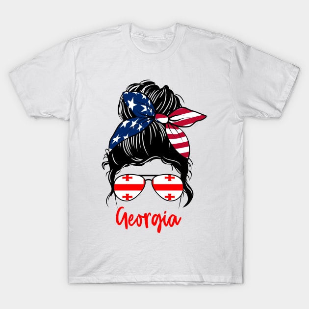 Georgia girl Messy bun , American Girl , Georgia Flag T-Shirt by JayD World